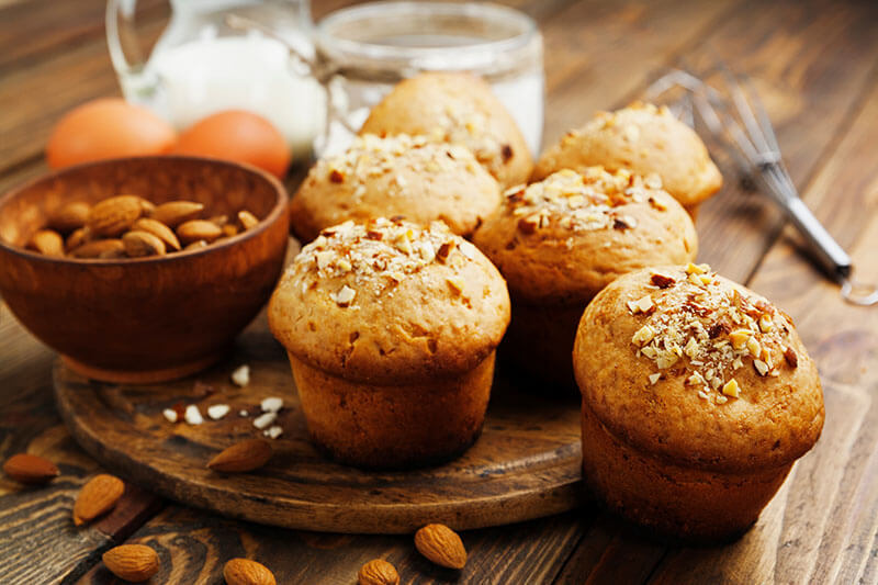 Homemade muffins with almonds