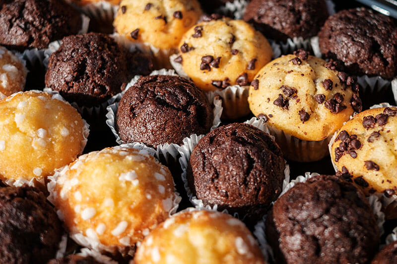 many mini muffins on dessert buffet - muffin closeup