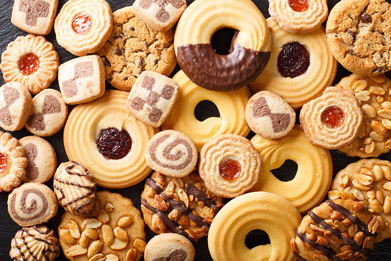 Beautiful cookies assorted close-up. background horizontal top v