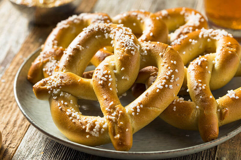 Homemade Bavarian Soft Pretzels with Mustard and Beer